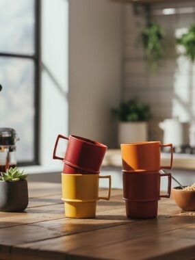 Set of 4 Vintage 70’s Tupperware Stacking Coffee Mugs In Harvest Hues